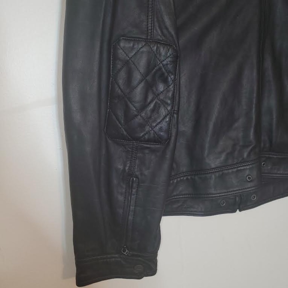 Mens Premium Black Cafe Racer Lambskin Leather Jacket - Picture 14 of 16